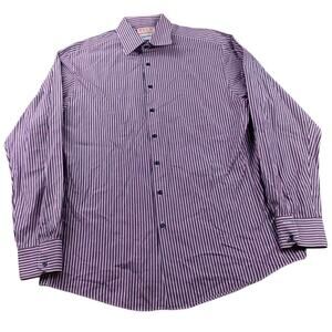 Thomas Pink Dress‎ Shirt Men 17.5 Slim Fit Long Sleeve Button Down Multi Stripe